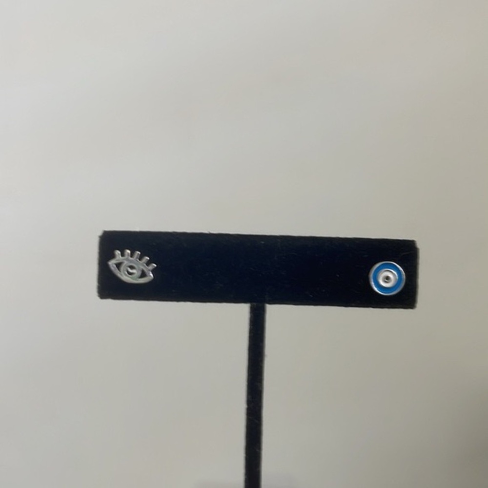 925 Sterling Silver Evil Eye Studs Earrings - Picture 5 of 10